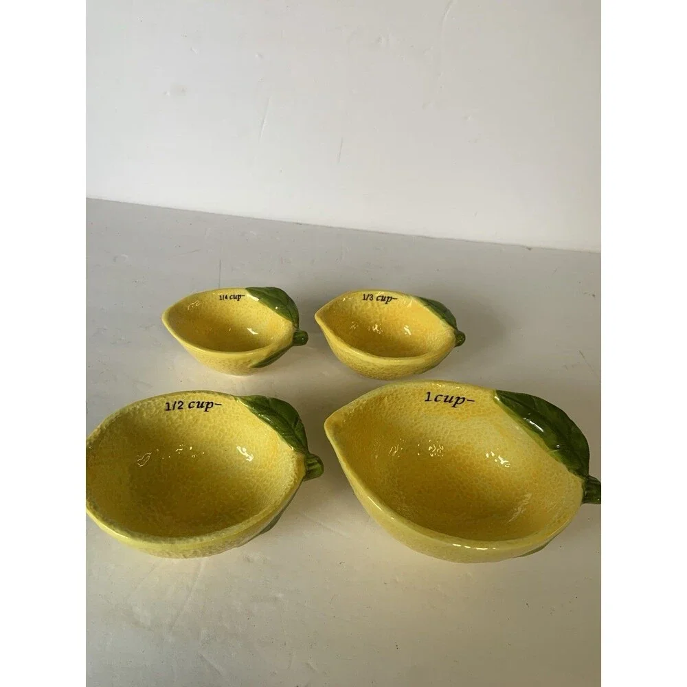 Lemon Shape Ceramic Nesting Measuring Cups (Set of 4) Bonus Coffee Mug Tea Cup